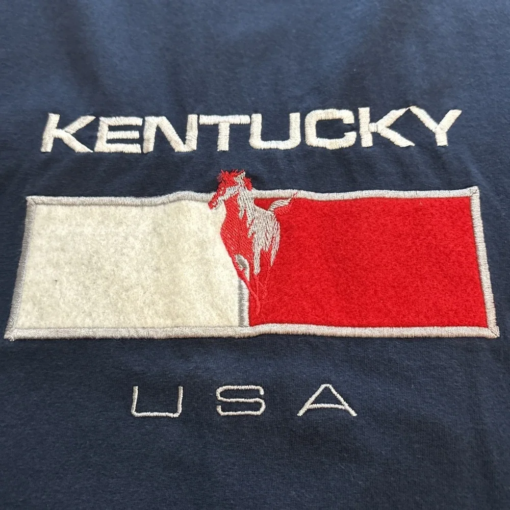 Vintage Kentucky Derby T-Shirt Navy‎ Embroidered Horse Race USA Adult Size L